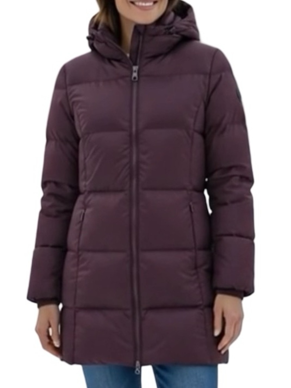 Eddie Bauer Coat Down EB550 Long Puffer Jacket Double Front Zipper Burgundy M